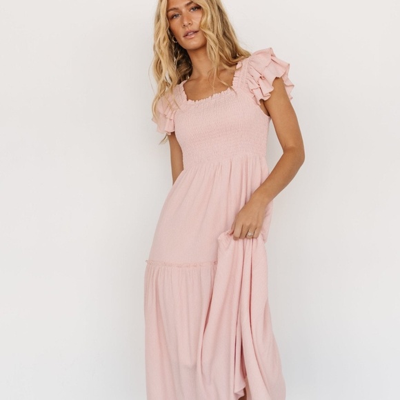 Baltic Born Jacie Smocked Midi Dress | Blush Size MM - Picture 1 of 8
